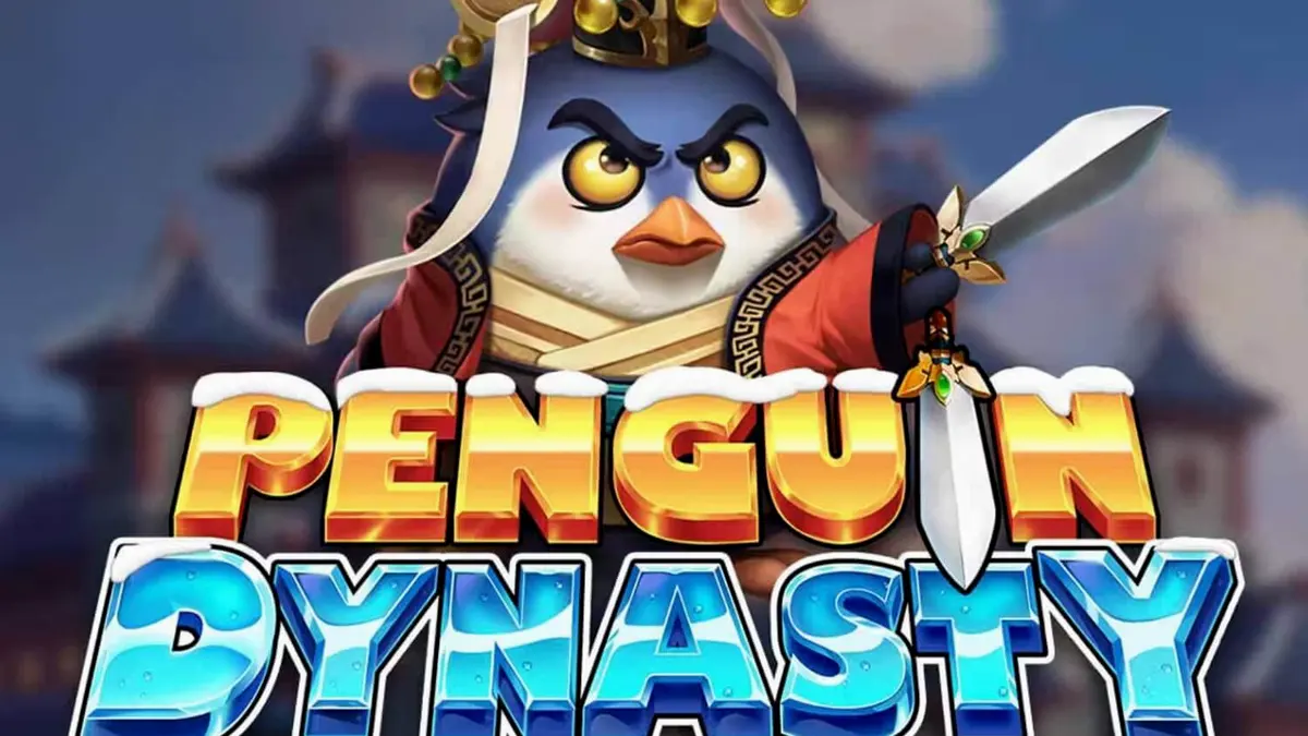 Penguin Dynasty slot game interface with icy palace background